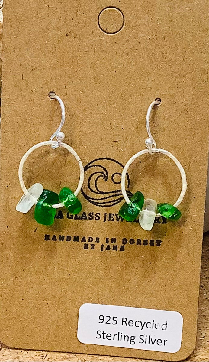 925 Sterling Silver circle design seaglass earrings