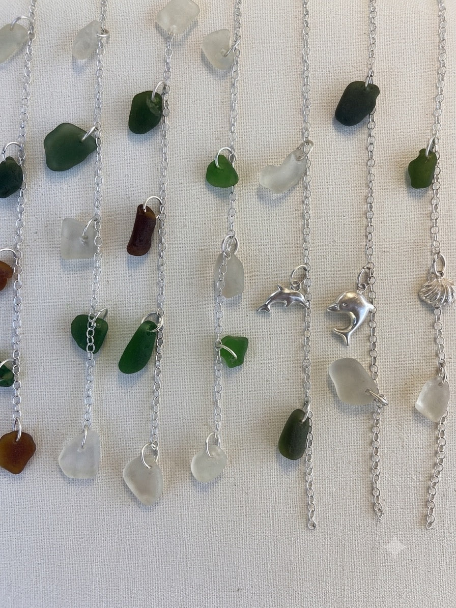 Recycled 925 sterling silver bracelet with sea glass