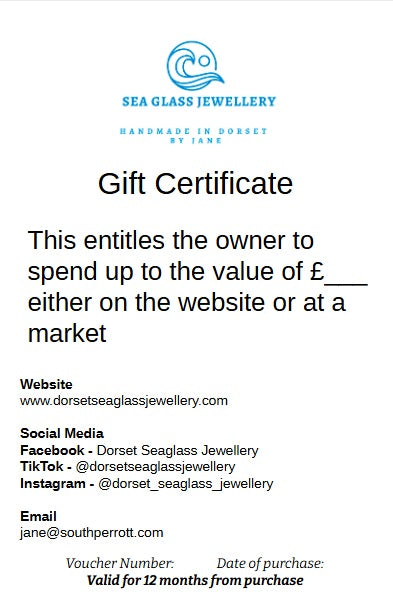 Dorset Seaglass Jewellery Gift Certificate