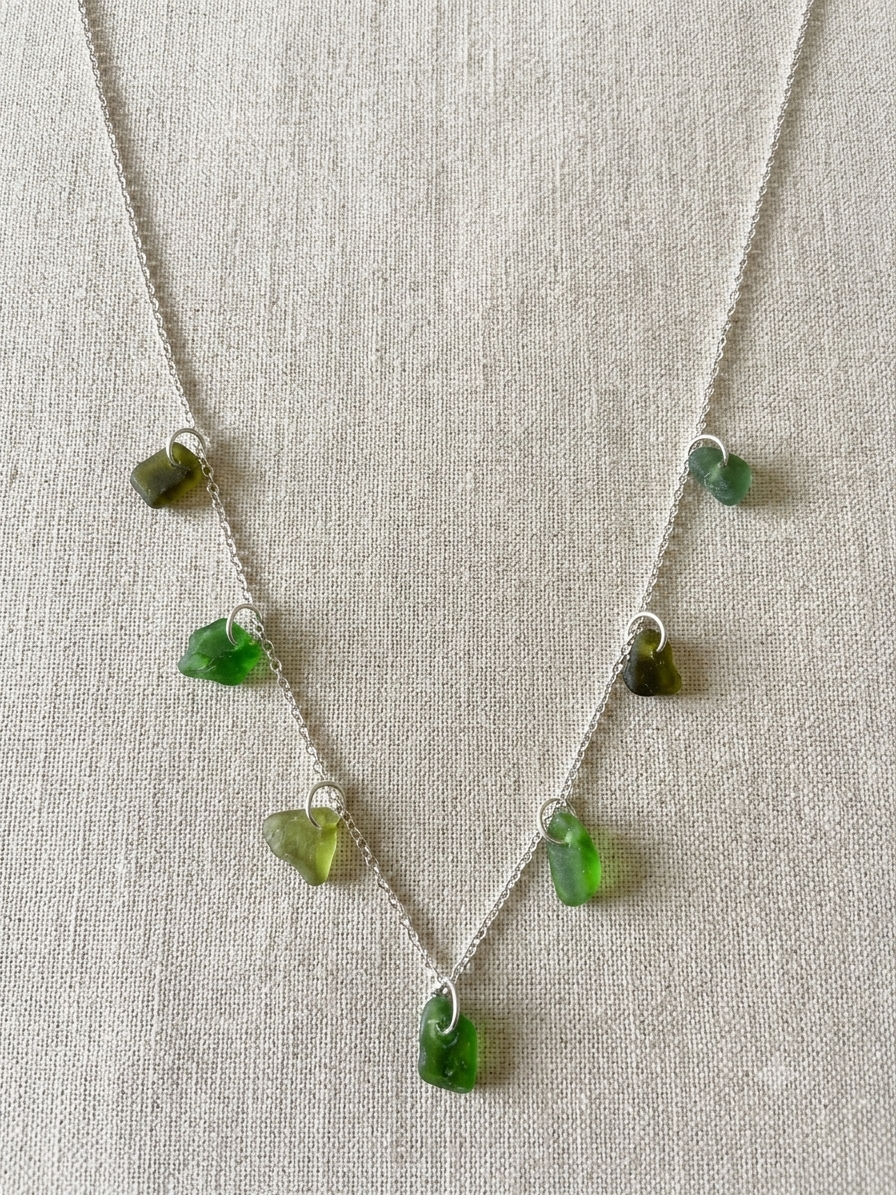 925 Sterling Silver multi piece green seaglass necklace