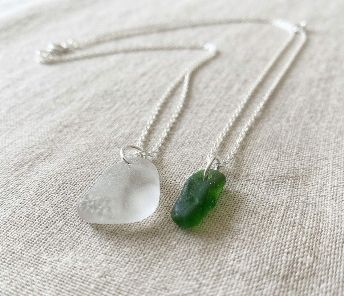 925 Sterling Silver plain drop seaglass necklace