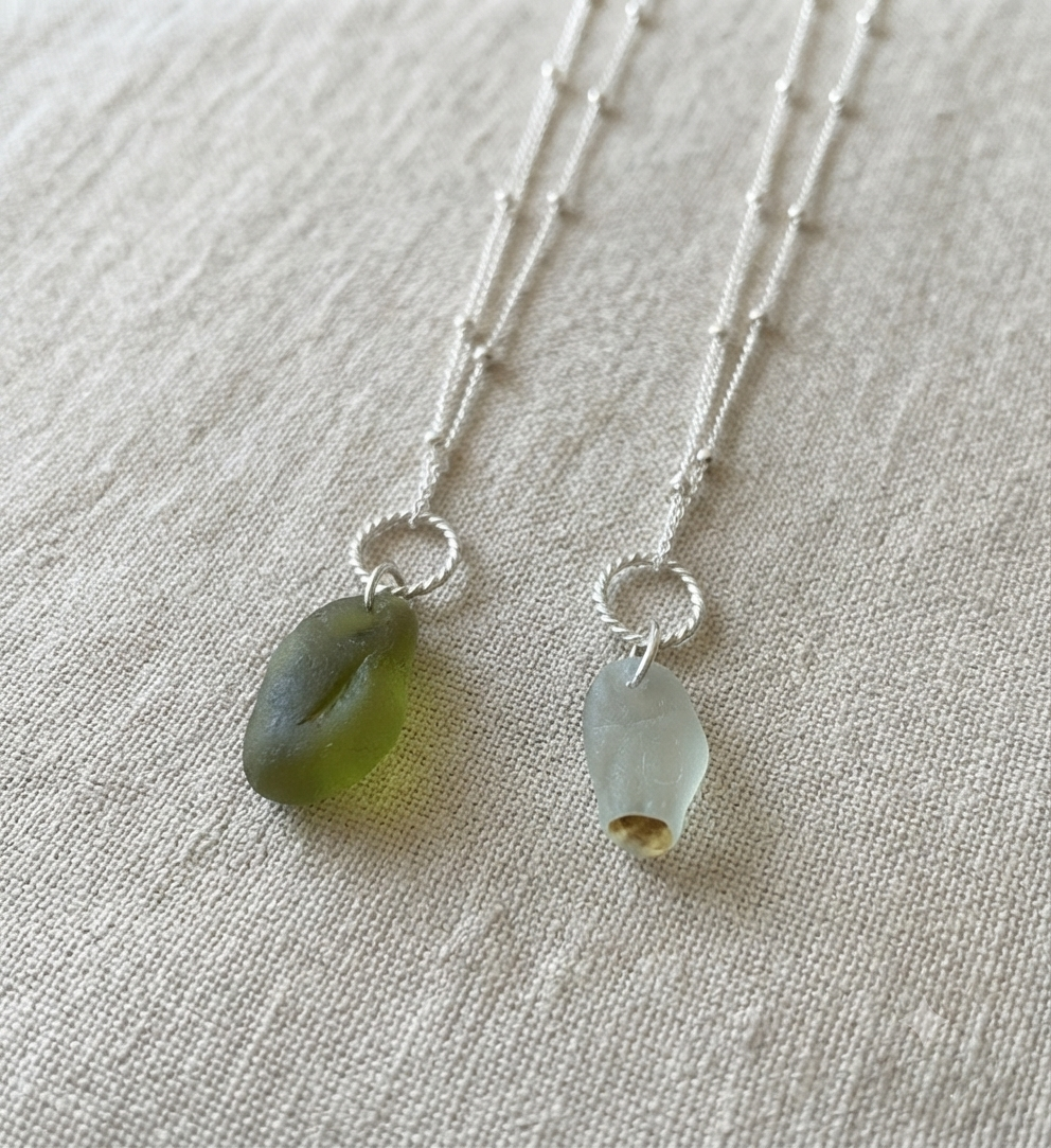 925 Sterling Silver Ring drop seaglass necklace