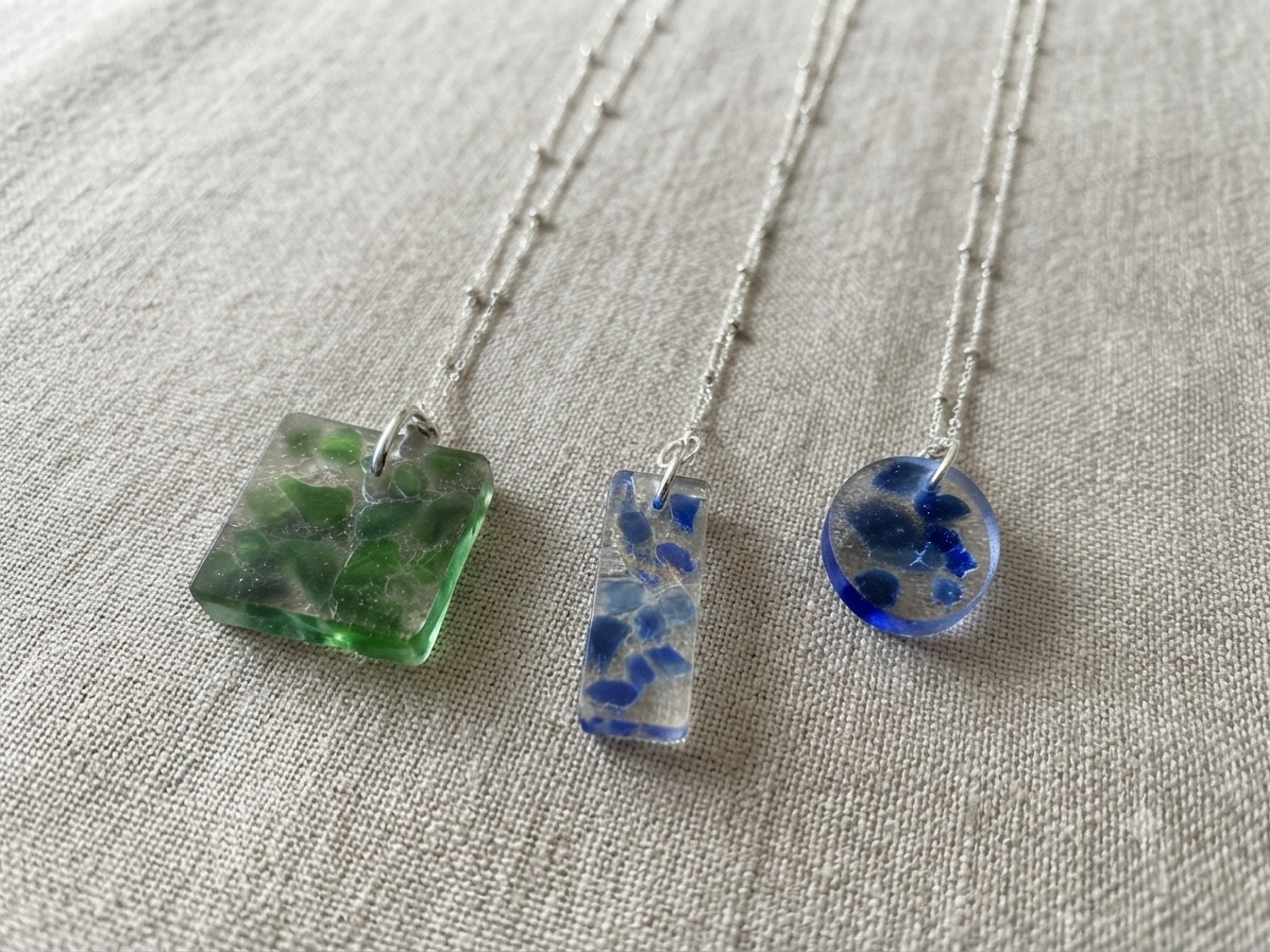 925 Sterling Silver Resin set seaglass necklace
