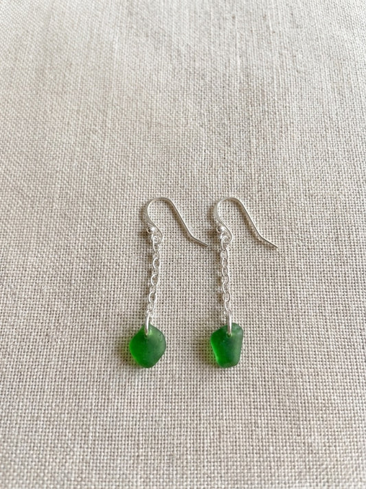 925 Sterling Silver green sea glass earrings