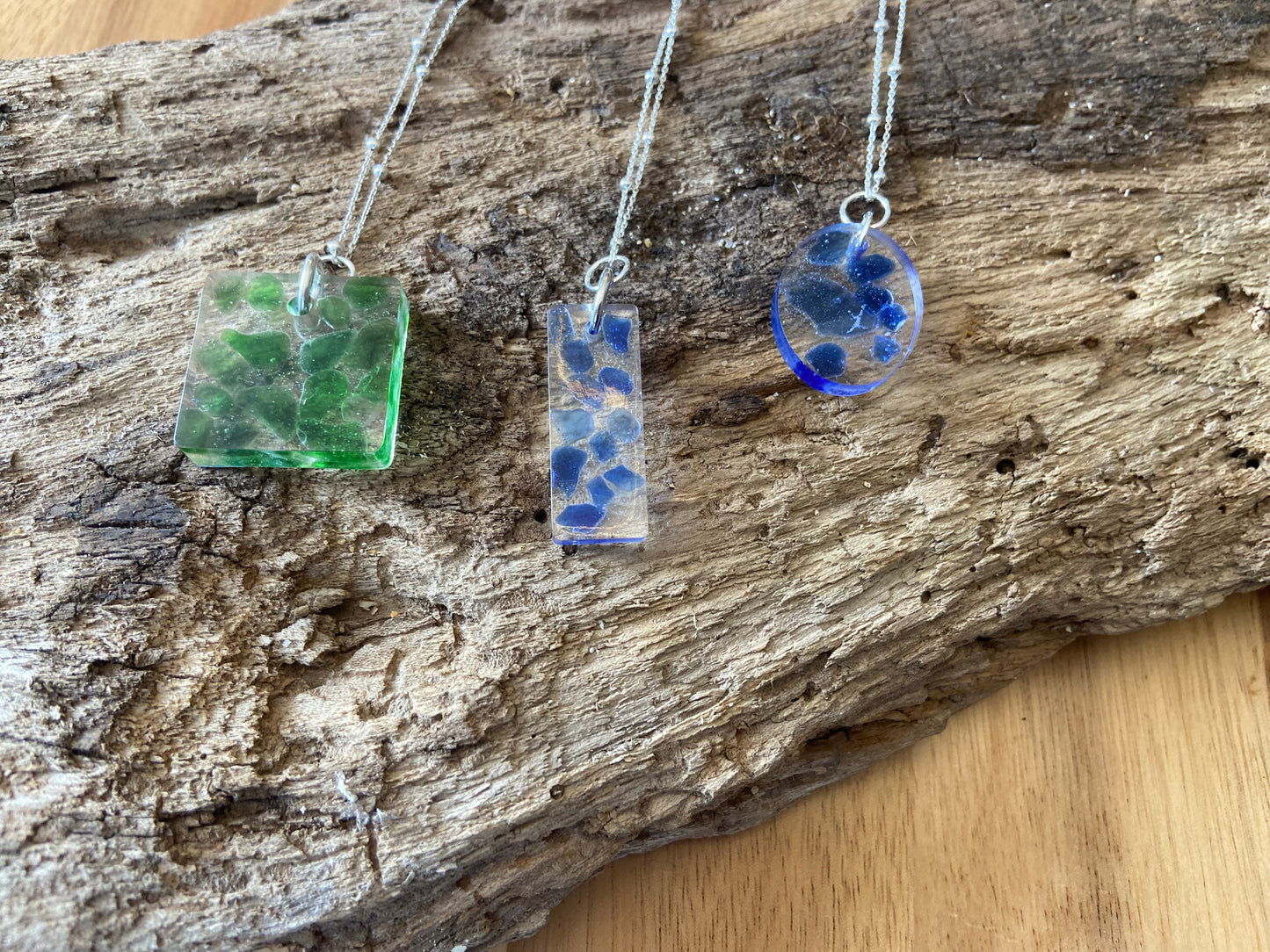 925 Sterling Silver Resin set seaglass necklace