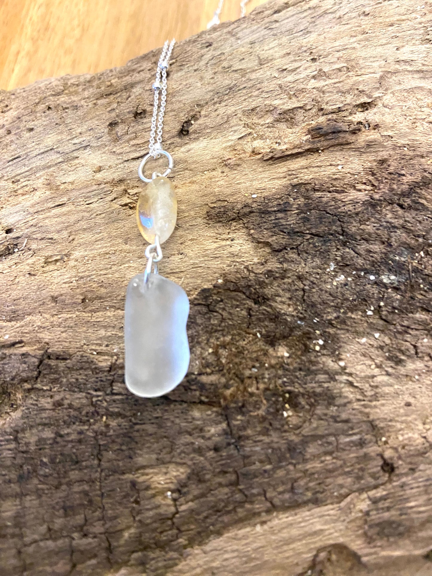 925 Sterling Silver citrine and sea glass pendant