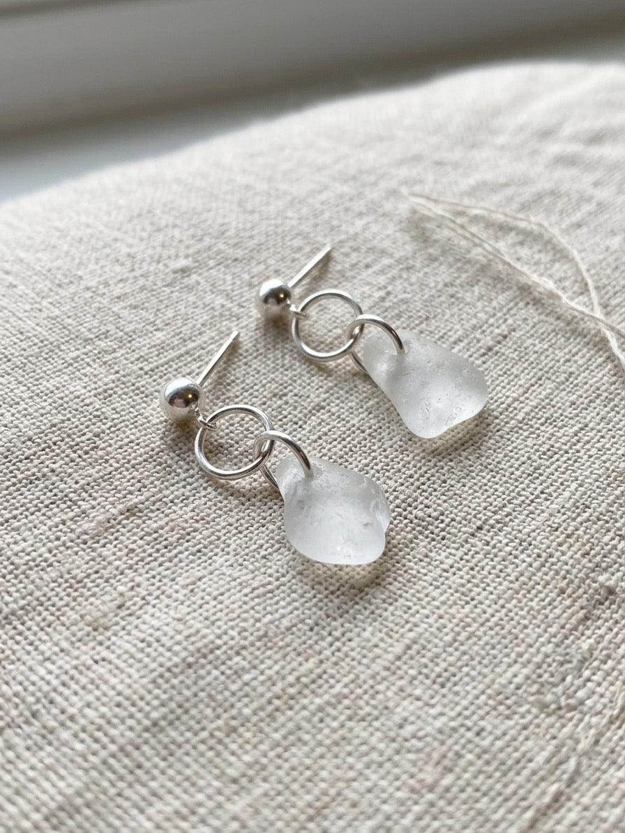 925 Sterling Silver stud sea glass earrings