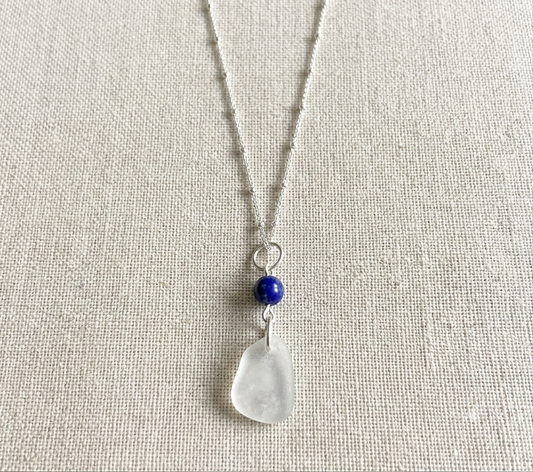 925 Sterling Silver Lapis Lazuli and sea glass pendant