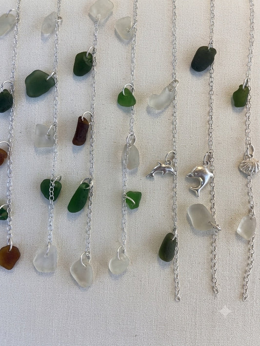 Recycled 925 sterling silver bracelet with sea glass