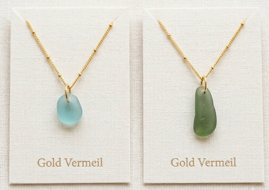 Gold Vermeil simple drilled seaglass pendant