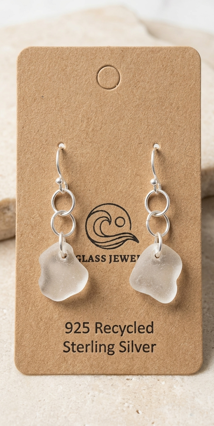 925 Sterling Silver triple ring seaglass earrings