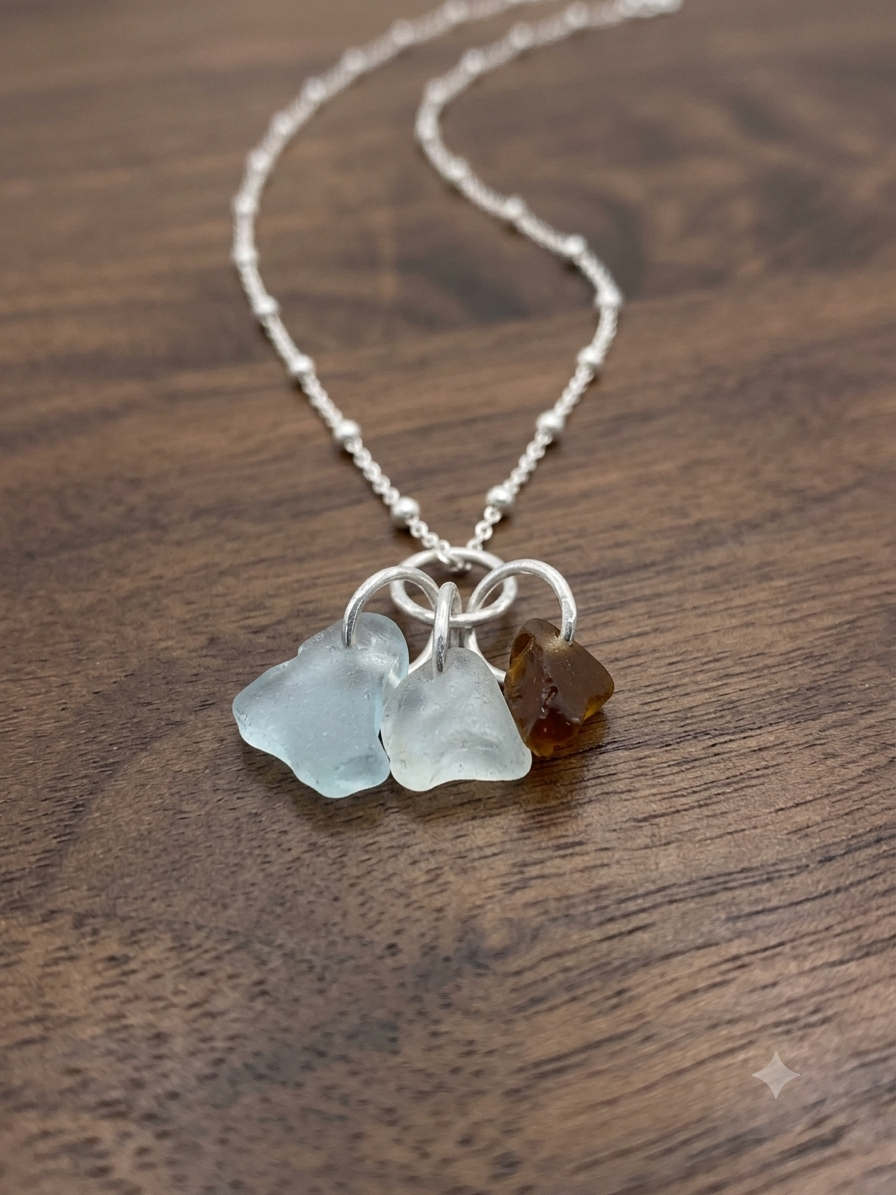 925 Sterling Silver 'mini chip' seaglass pendant