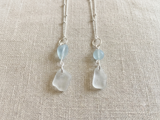 925 Sterling Silver Aquamarine and white sea glass pendant