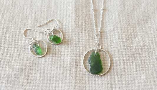 925 Sterling Silver Circular seaglass jewellery set