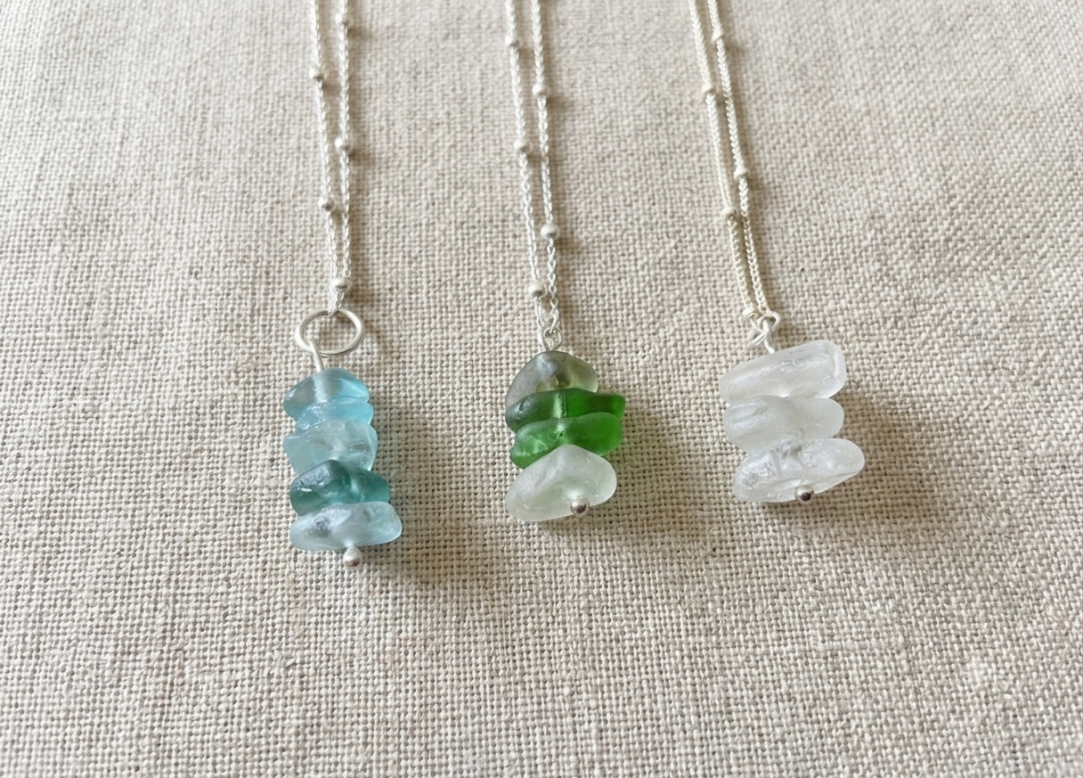 925 Sterling Silver mini stack seaglass necklace