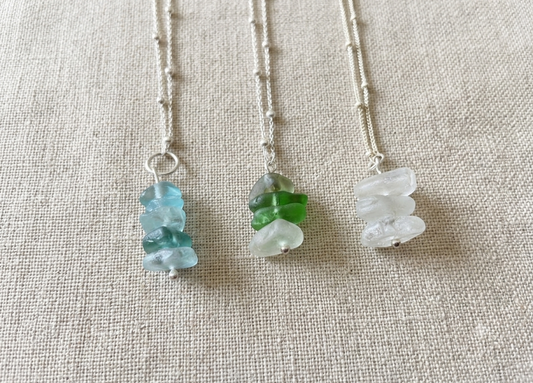 925 Sterling Silver mini stack seaglass necklace
