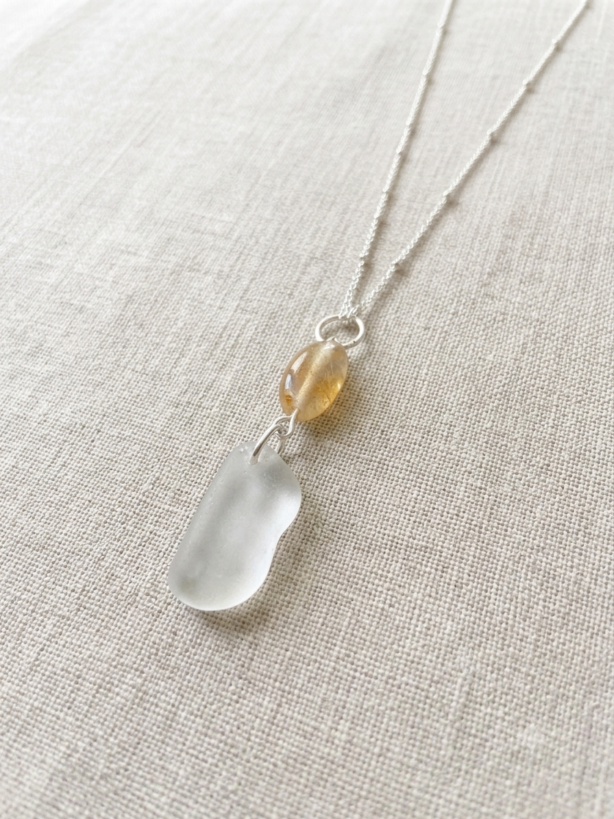 925 Sterling Silver citrine and sea glass pendant