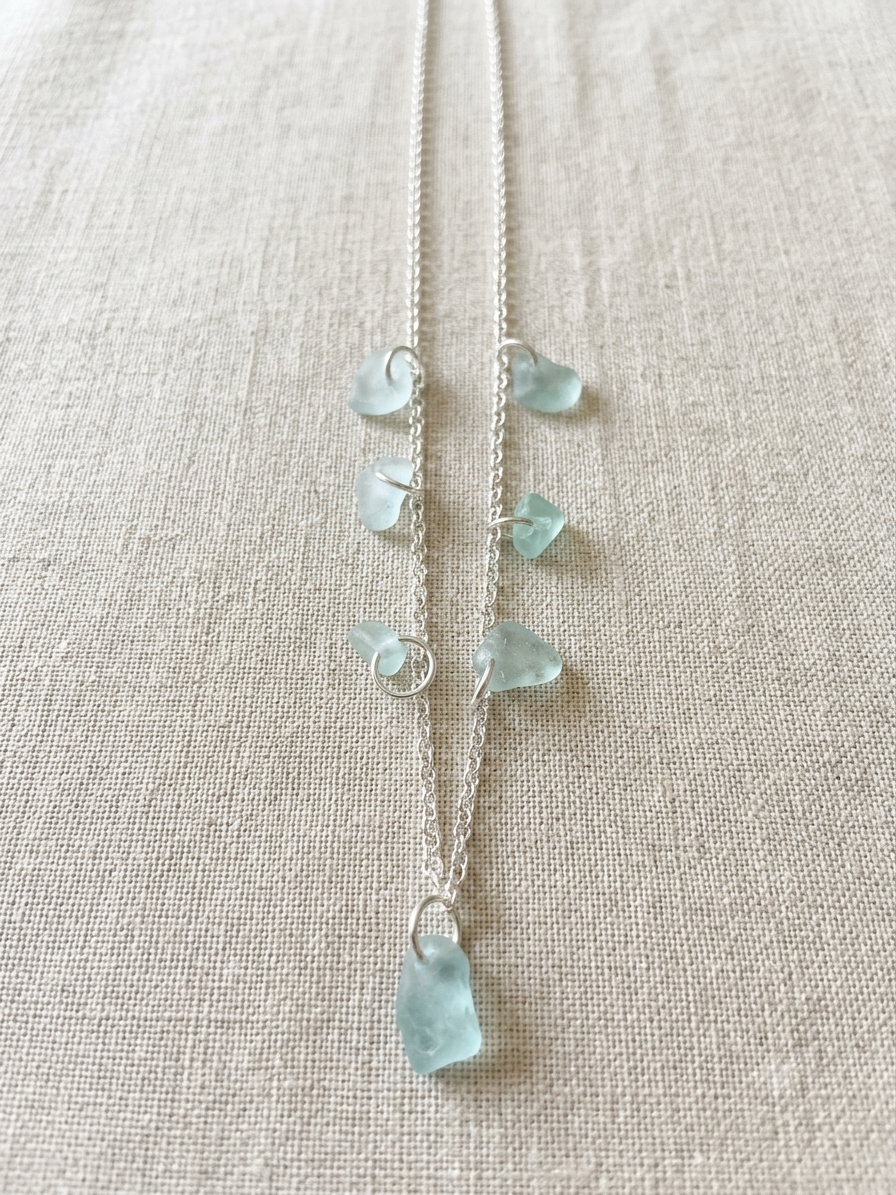 925 Sterling Silver multi piece pale blue seaglass necklace