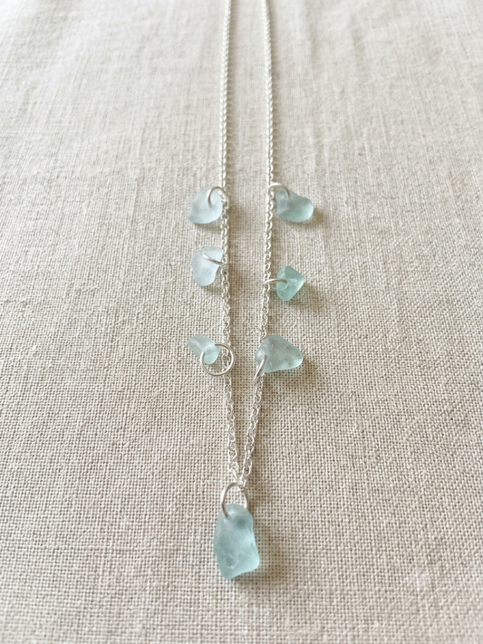 925 Sterling Silver multi piece pale blue seaglass necklace