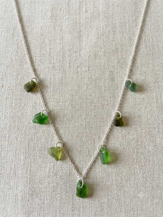 925 Sterling Silver multi piece green seaglass necklace