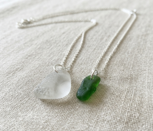 925 Sterling Silver plain drop seaglass necklace
