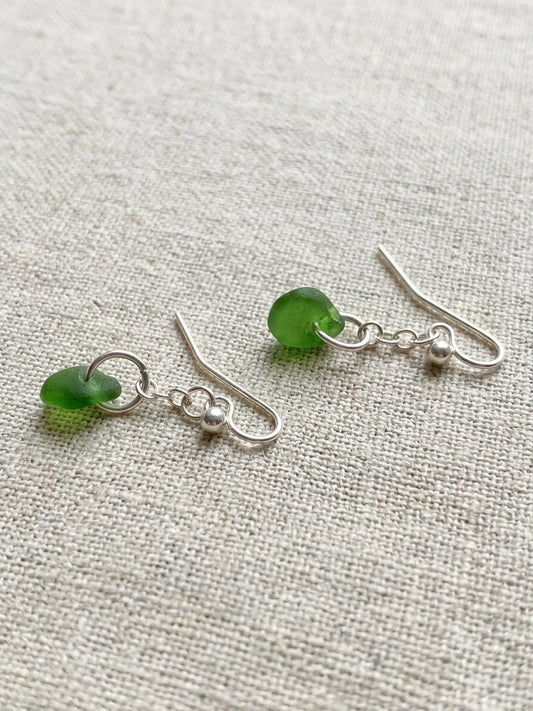 925 Sterling Silver green sea glass earrings
