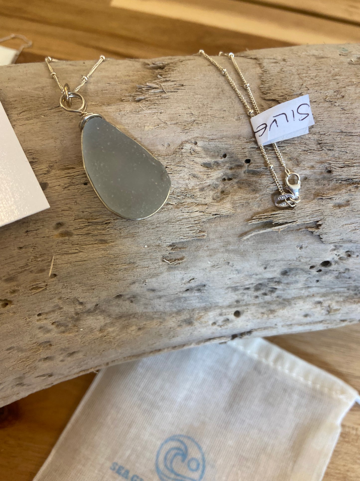 925 Sterling silver necklace with wire wrapped sea glass