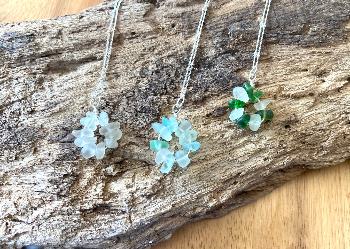 925 Sterling Silver 'Doughnut' design seaglass necklace