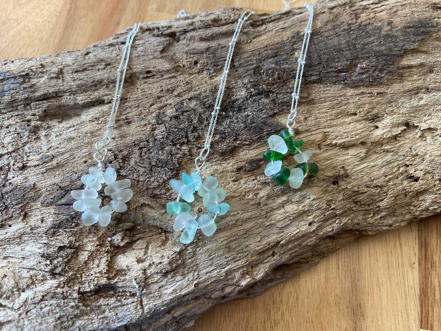 925 Sterling Silver 'Doughnut' design seaglass necklace