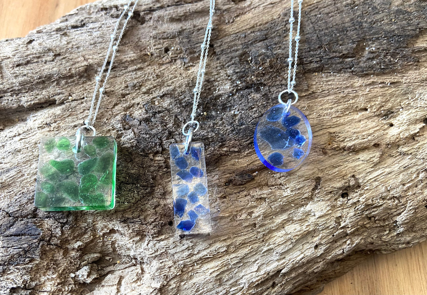 925 Sterling Silver Resin set seaglass necklace