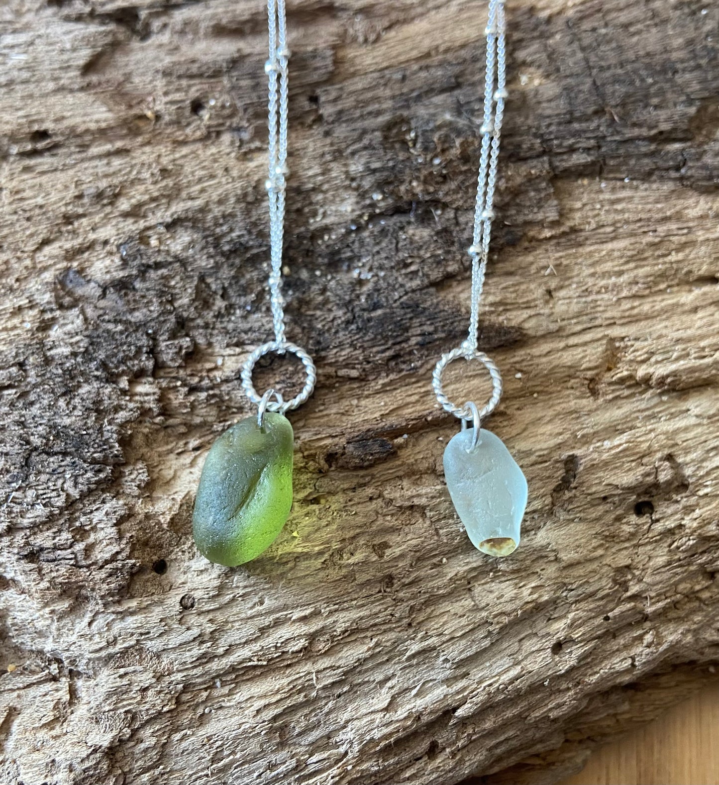 925 Sterling Silver Ring drop seaglass necklace