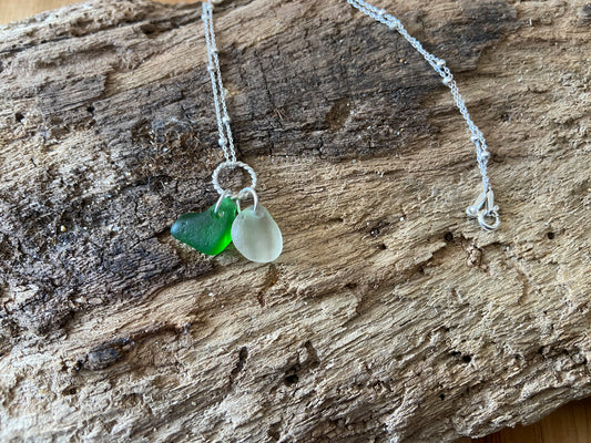 925 Sterling Silver Ring double drop seaglass necklace
