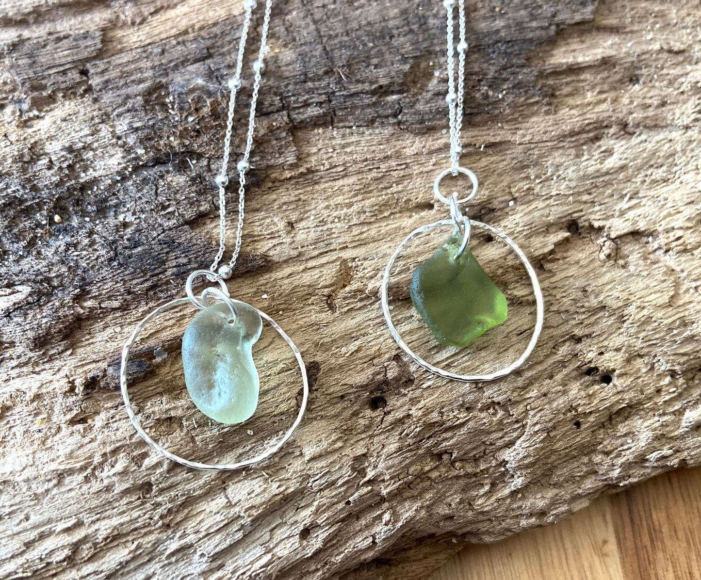 925 Sterling Silver 'Ring drop' seaglass necklace