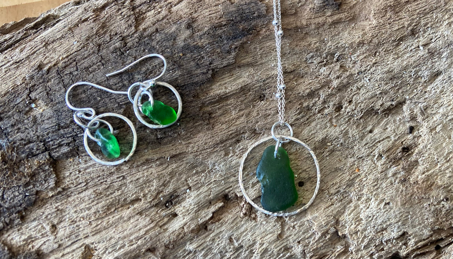 925 Sterling Silver 'Ring drop' seaglass jewellery set