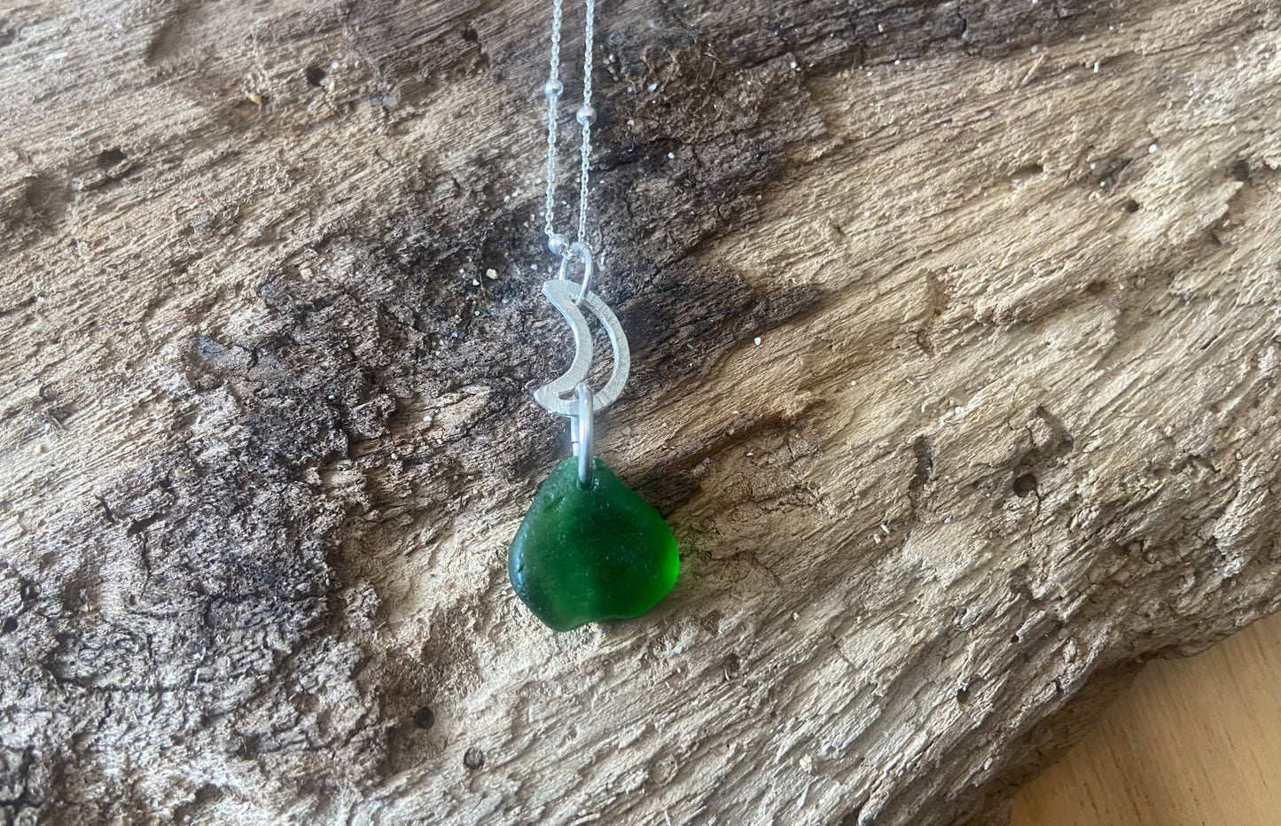 925 Sterling Silver moon drop seaglass pendant