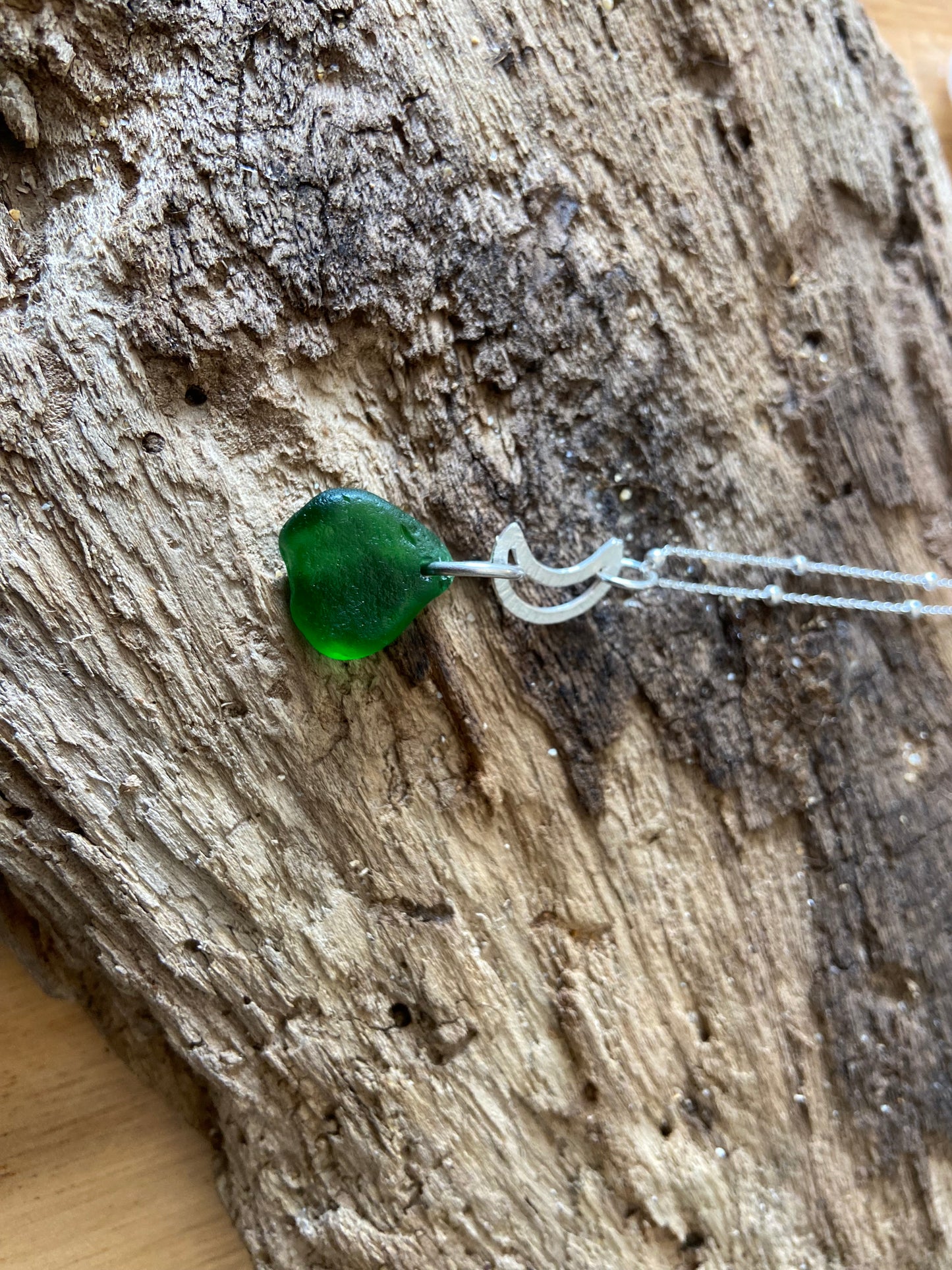 925 Sterling Silver moon drop seaglass pendant