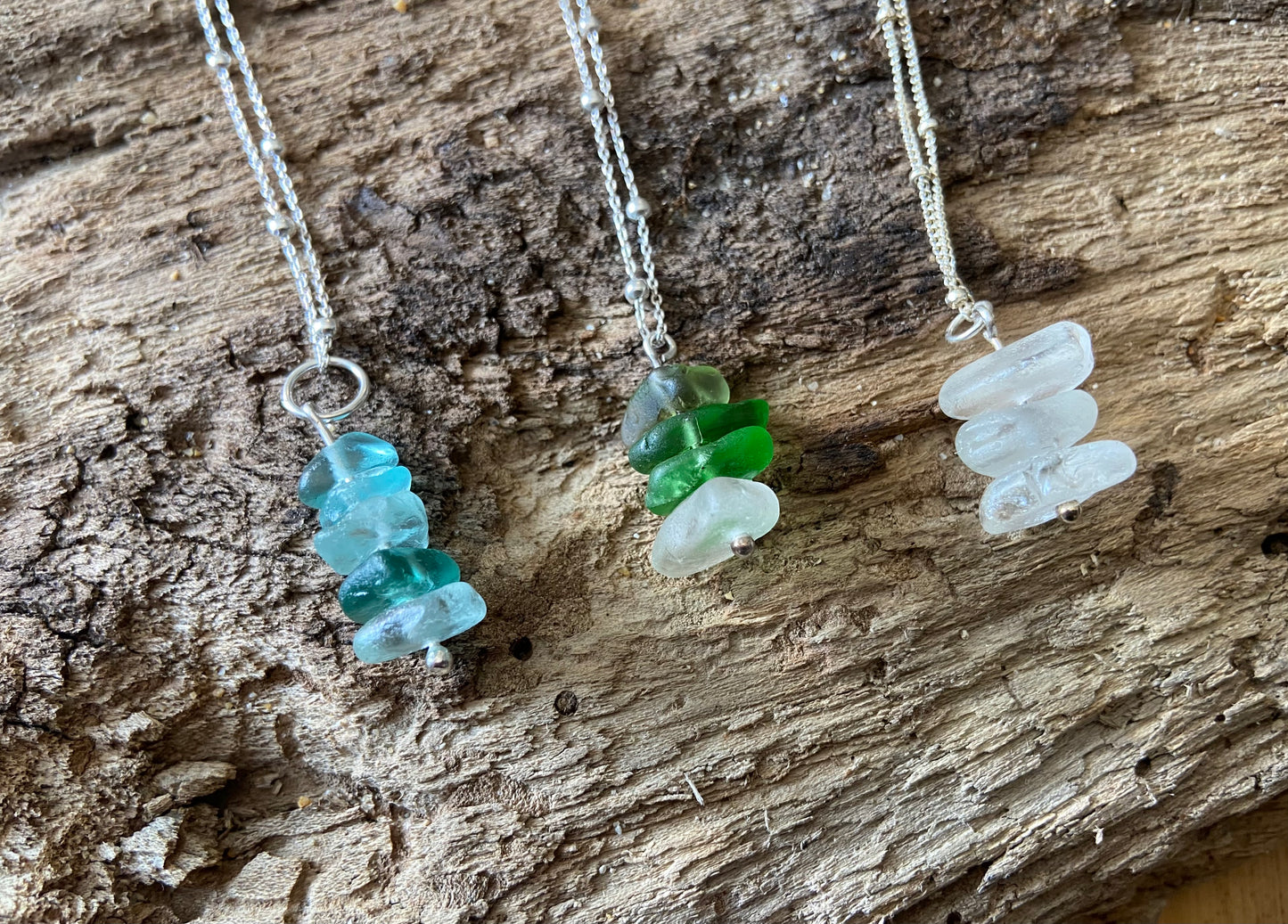 925 Sterling Silver 'mini stack' seaglass necklace