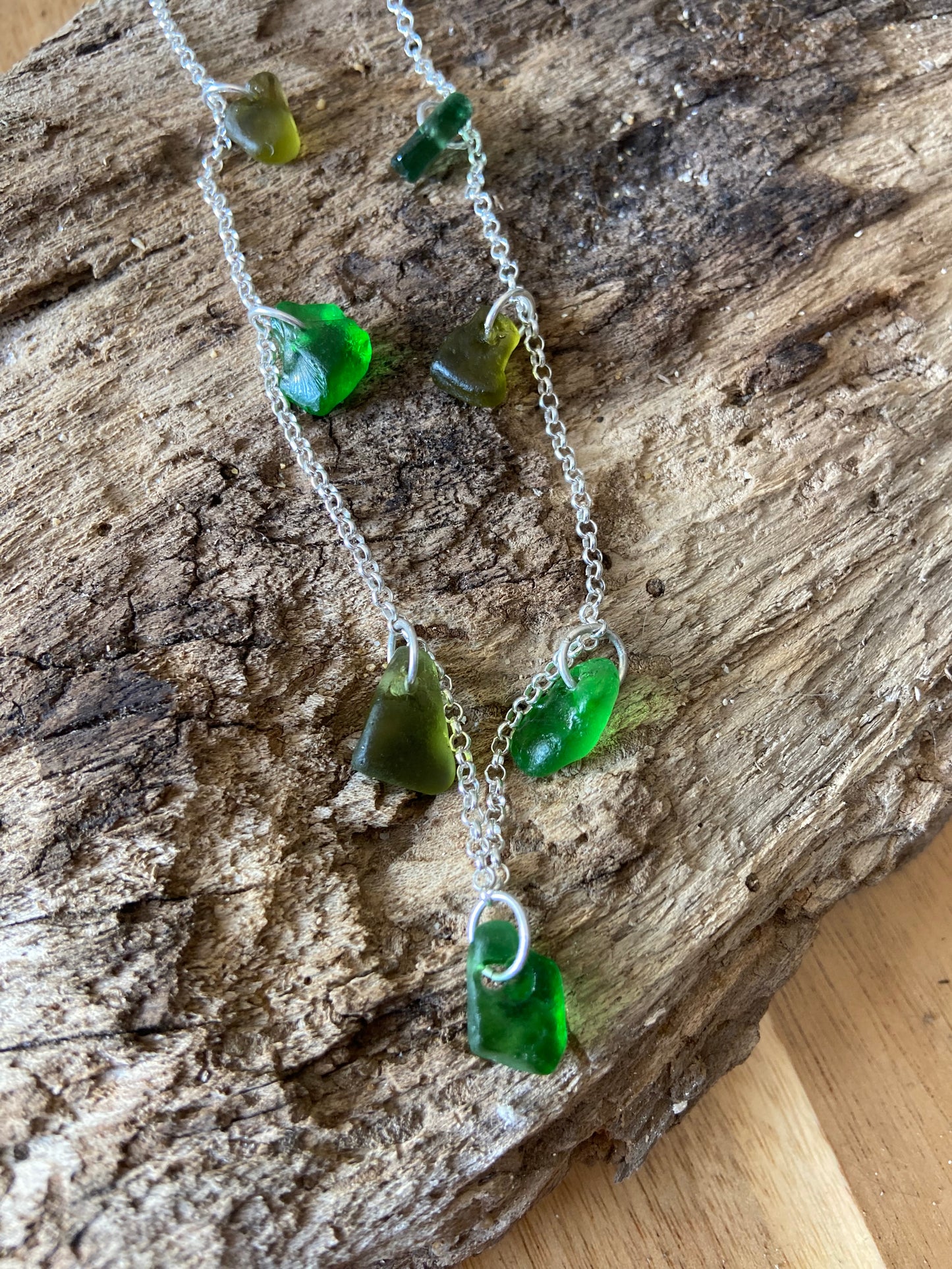925 Sterling Silver multi piece green seaglass necklace