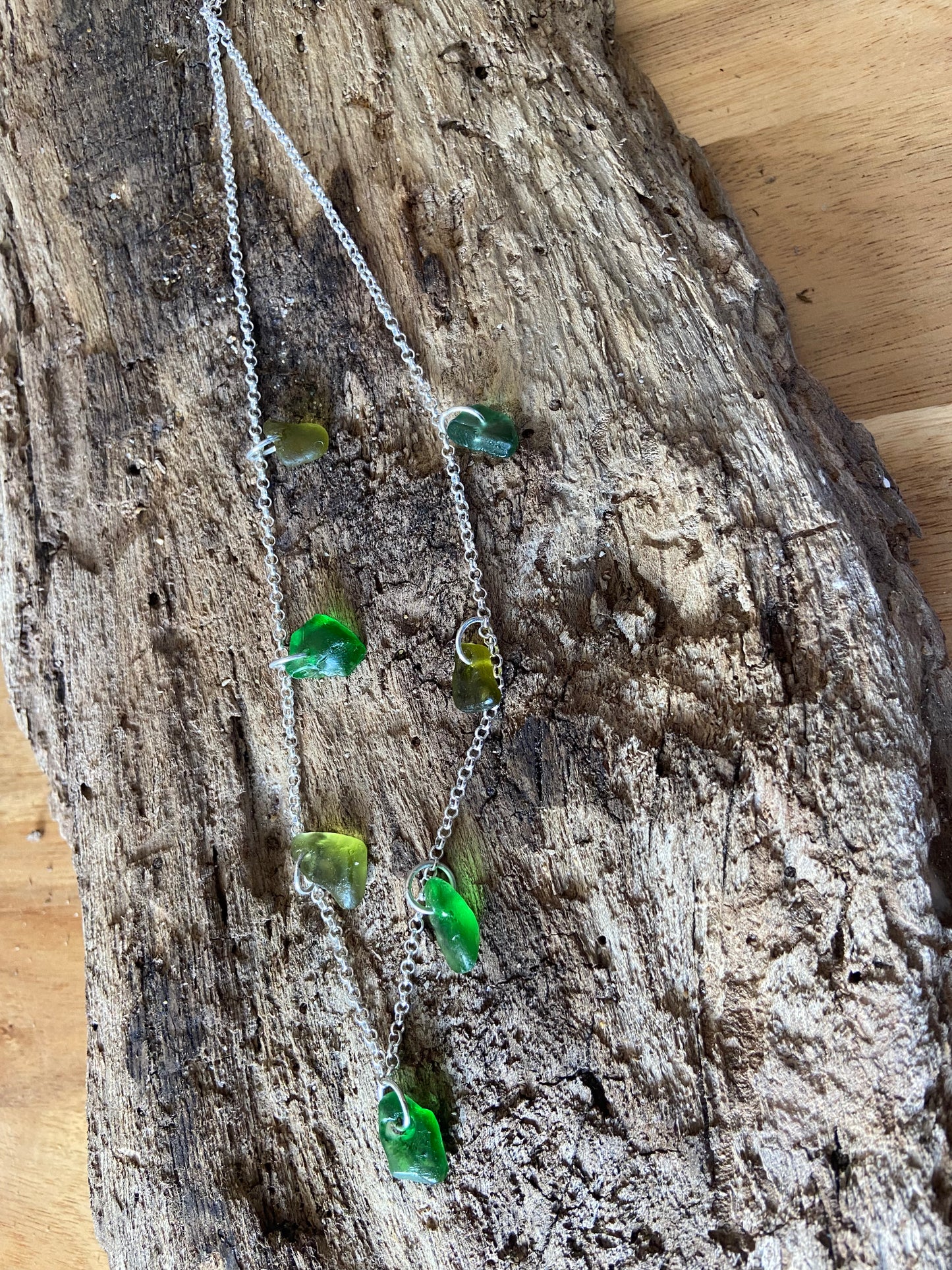 925 Sterling Silver multi piece green seaglass necklace