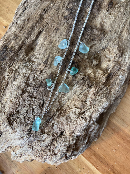 925 Sterling Silver multi piece pale blue seaglass necklace