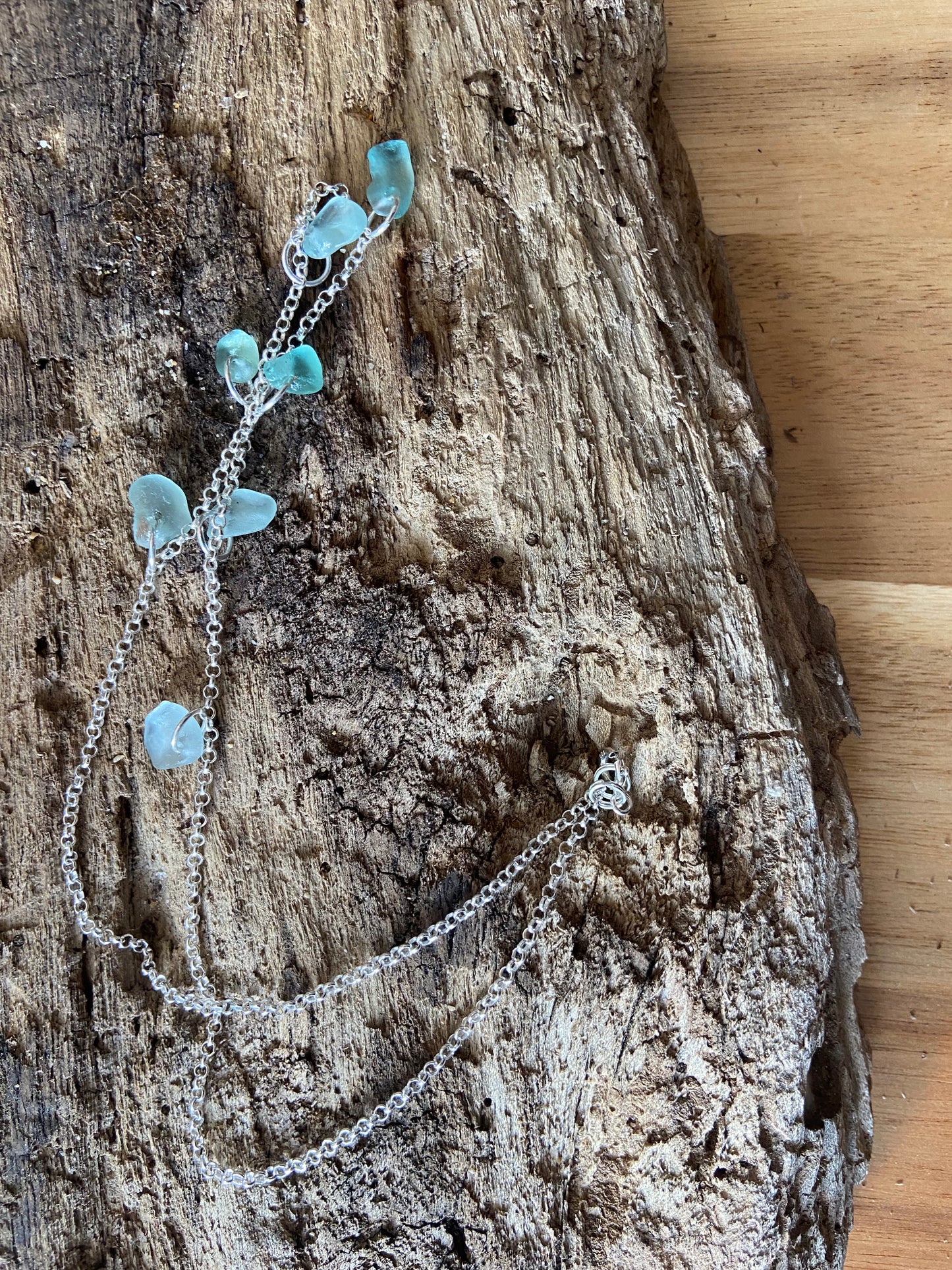 925 Sterling Silver multi piece pale blue seaglass necklace